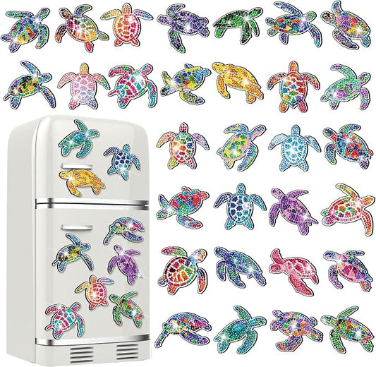 Remuuly 30 Pcs Turtle Diamond Painting Magnets Beach Diamond Art Magnet Kit | Ocean Animal Diamond Art Kits for Adults, 5D Rhinestone Refrigerator, Fridge Magnetic Sticker, Diamond Club Gifts, DIY Crafts