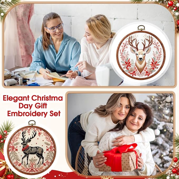 Burbell 15 Pcs Embroidery Hoops Round Wood Frame Cross Stitch,6 Inch | Small Display Frame Ornaments, Imitated Wood with Metal Hooks, DIY Crafts Sewing Hanging Gifts, Christmas Decor Supplies
