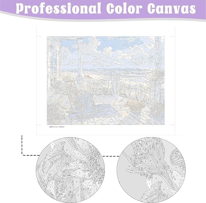 Clendo Landscape Paint by Numbers for Adults with Easel, Beach Adult Paint by Number Kits on Canvas, Framed DIY Color Oil Painting Acrylic Paints,Home Wall Decor 12x16inch
