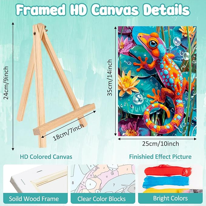 MAXBYE Chameleon Framed Paint by Numbers Kits for Adults with Wooden Easel, Easy DIY Adult Paint by Number Kits on Canvas, Paintings Kit for Beginners Gift Home Wall Garden Decor 10×14 Inch