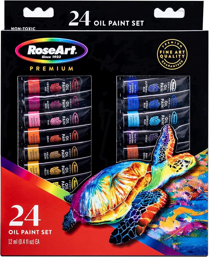 RoseArt Premium Oil Paint - Set 24 Colors, Maximum Strength Pigmented Oil Paints for Casual to Professional Artists, multi