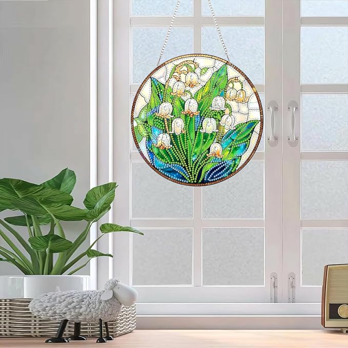 RYMILIE Hanging Diamond Art Kits for Adults White Flowers 8x8inch