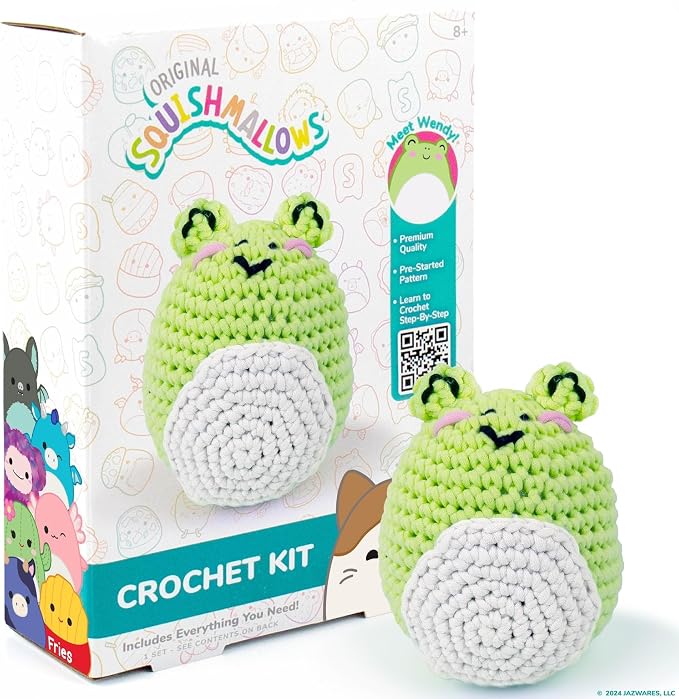 Original Squishmallows Wendy The Frog Crochet Kit, Includes Yarn, Crochet Hook, Starter Hooks, Step-by-Step Tutorials, Exclusive Crochet Kit, DIY Craft, Crochet Kits, Great Teen Gifts