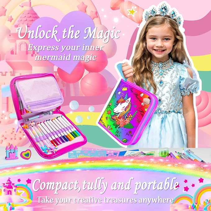 53 PCS Washable Scented Markers Set with Glitter Pencil Case, Kids Art Set