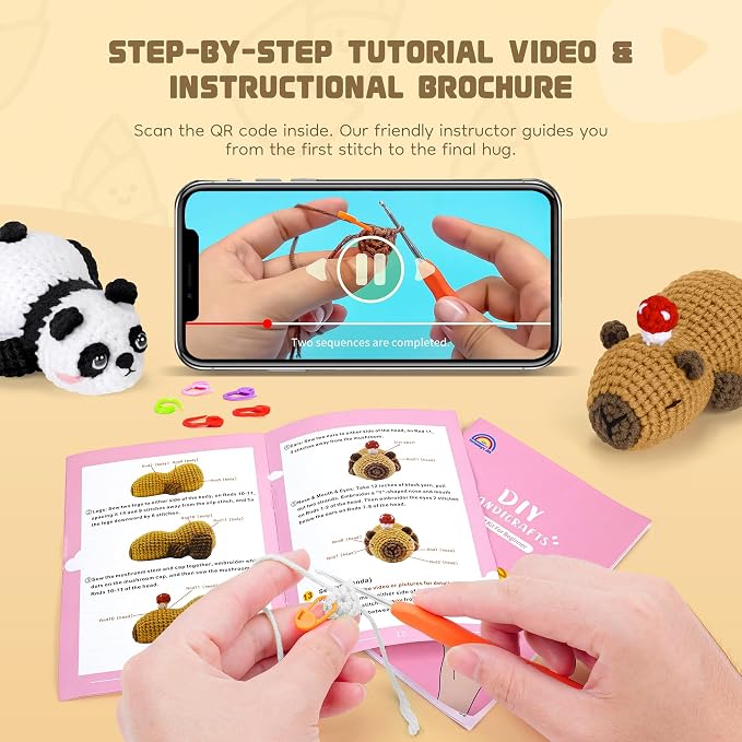 Crochet Kit for Beginners, Panda & Capybara Crochet Animal Kits