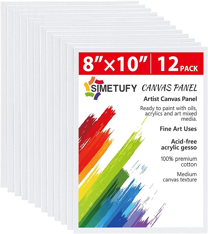 Simetufy 12 Pack 8x10 Canvas Boards for Painting,Art Painting Supplies | Blank Flat Canvas Panels Gesso Primed 100% Cotton for Acrylic Oil Watercolor Tempera Paint