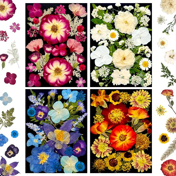 MIKIYA 92Pcs Pressed Dried Flowers for Resin, Real Assorted Natural Bulk Dry Floral Leaves for DIY Art Crafts, Epoxy Molds, Jewelry, Soap, Candle Making, Nails Decors