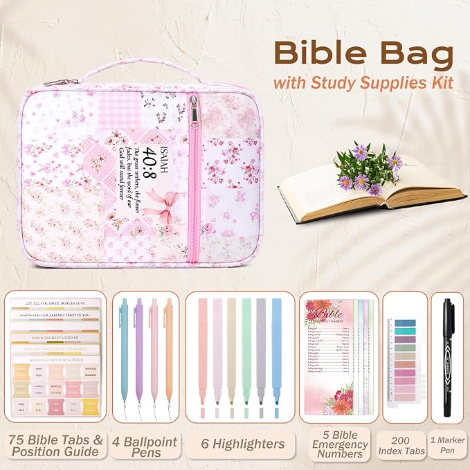 XKDOUS Bible Cover Case for Women Bible Bag Journaling Kit w/Study Supplies