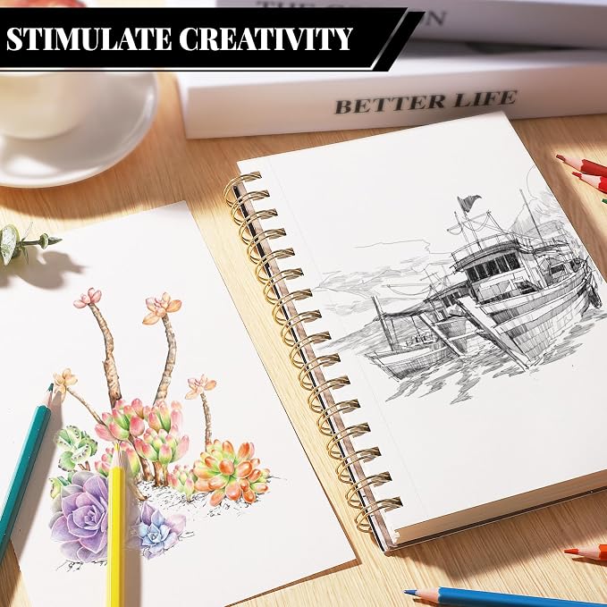 Sketch Book with 12 Color Pencil Set, 90 Sheets Spiral Sketchbook for Drawing (68lb/100gsm), Acid-Free Sketch Pad for Artist, Art Paper Drawing Supplies for Easter Gifts (5.5×8.5 inch) | 90 Sheets Acid-Free Drawing Paper with Pencils, Tear-Out Pages, f...