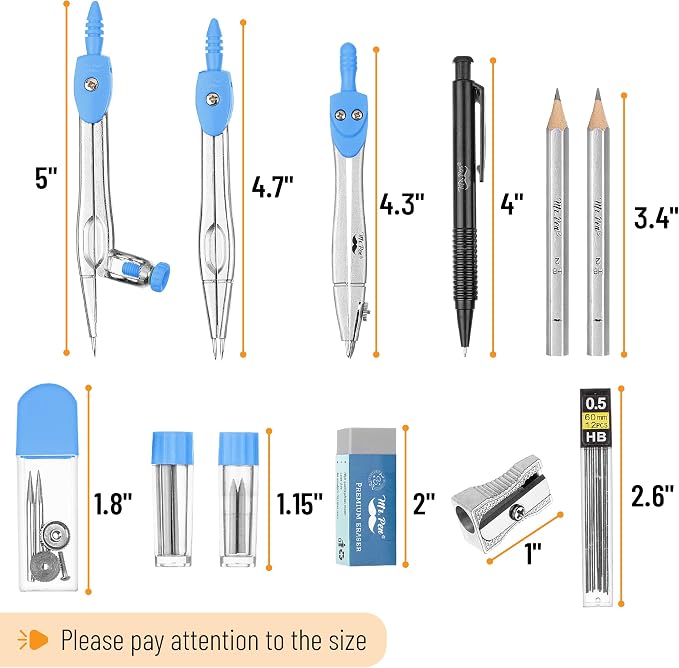 Mr. Pen- Geometry Set, 15 pcs, Blue, 6 Inch Swing Arm Protractor, Divider | Set Squares, Ruler, Compasses and Protractor