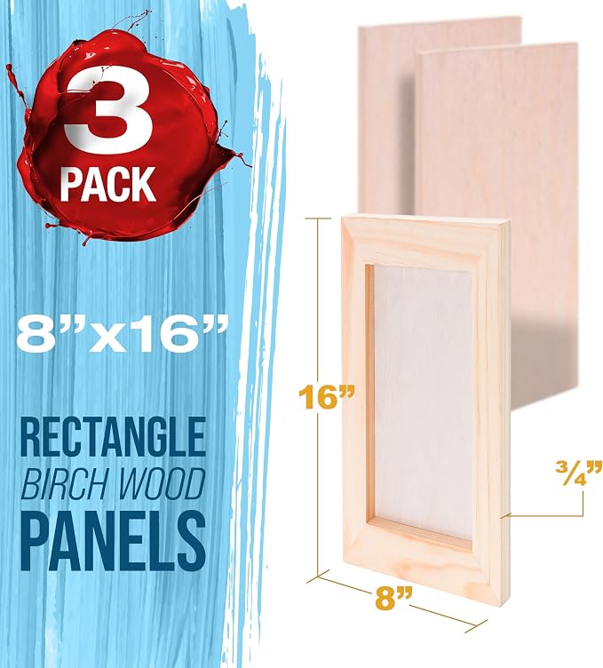 U.S. Art Supply 8" x 16" Unfinished Cradled Wood Panels for Painting