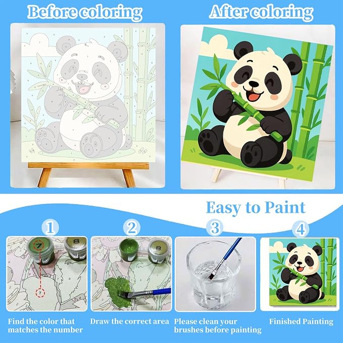 Arttoplus 4 Pack Paint by Numbers Kit for Kids with Frame Animals 8x8 inch | Cute Animals Kids Paint by Numbers Ages 4-6-8 with Wooden Easel, Easy DIY Acrylic Oil Painting by Number for Gift Home Decor