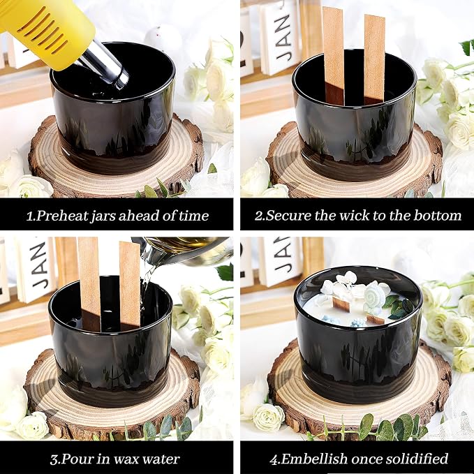 CONNOO 6 Pack 16oz Black Wide Mouth Glass Candle Jars