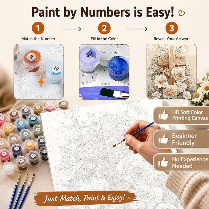 AUKELHJ Paint by Numbers Kit for Adults Beginner, Cross, 16X20 Inch | Paint by Number for Adults, Beginner Friendly, High-Definition Color Canvas, Stress Relief, Home Decor, Gifts, Unframed