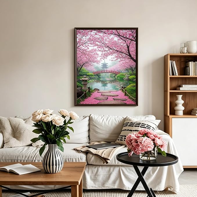 PHANTASYART Cherry Blossom Paint by Numbers Kit for Adults 16x20inch | Paint by Number Adult, Landscape Painting by Numbers for Adults, DIY Acrylic Painting Kit, Arts and Crafts for Adults