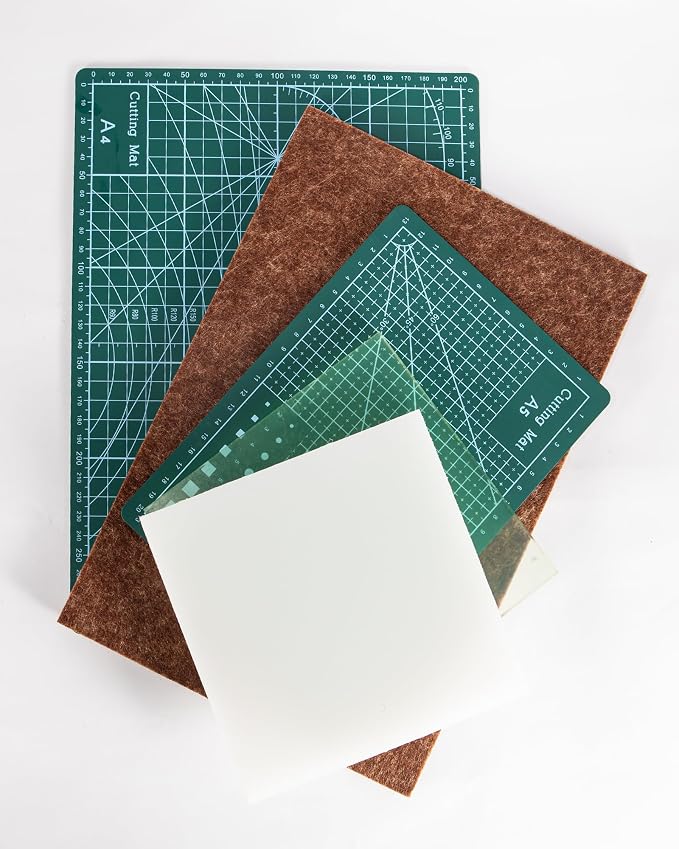 5 Pcs Leather Punch Pads Set， A4+A5 Self Healing Cutting Mats, 15x15cm Rubber And PP Punching Pads, Brown Sound Absorbing Pad, DIY Craft Tools for Leatherworking, Sewing, Quilting
