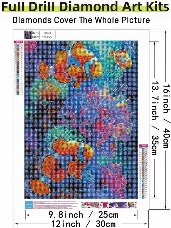 Clownfish 5D DIY Diamond Painting Kits for Adults | Diamond Art Kits for Beginners, Full Drill Dot Painting Gem Art Kits for Home Wall Decor11.8 x15.7 Inch