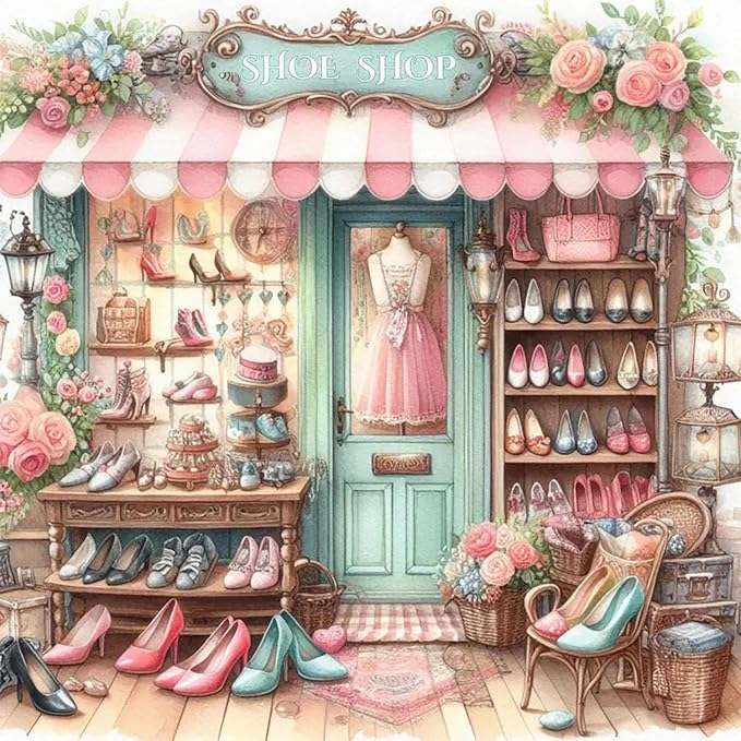 Accompany Wind Shoe Shop Diamond Art Kits for Adults, 5D Diamond Painting Kits for Beginners,DIY Round Full Drill Diamonds Gem Art Crafts for Home Wall Decor Gifts 14x14 Inch