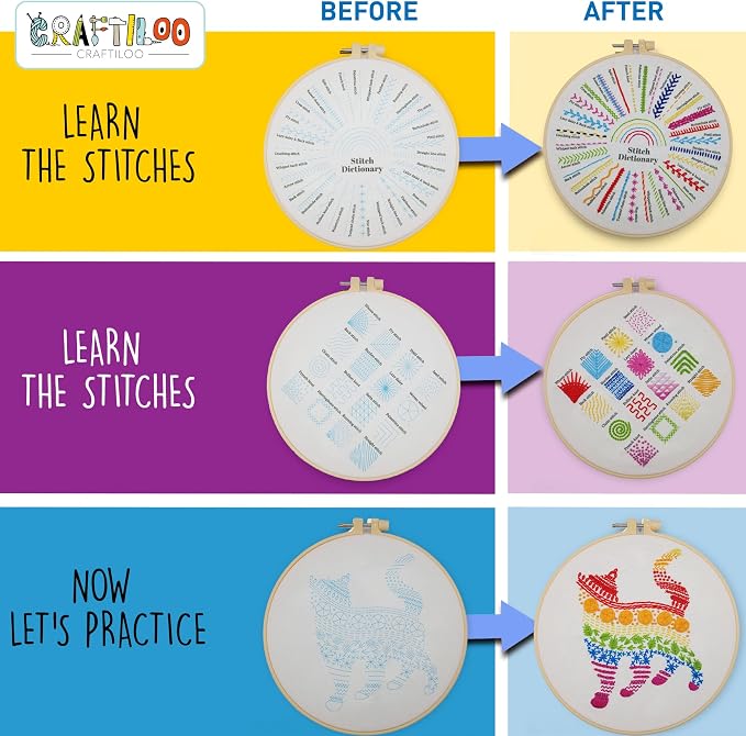 Cat Embroidery Kit for Beginners - Stamped Cross Stitch for Adults