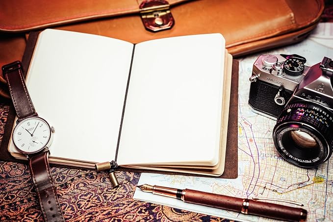 WANDERINGS Pocket Travelers Notebook – Refillable Genuine Leather Passport Size Journal – 4" x 5.25" (10 x 13.5cm) – Handcrafted – 80 GSM Blank Inserts – Small Travel Journal