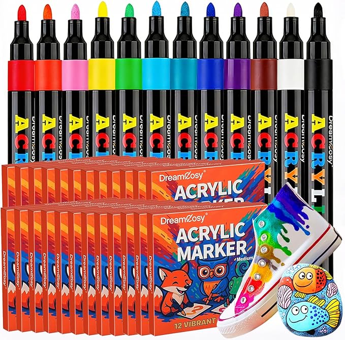 Acrylic Paint Markers Bulk 288 Pack 12 Colors Medium Tip for Teacher School