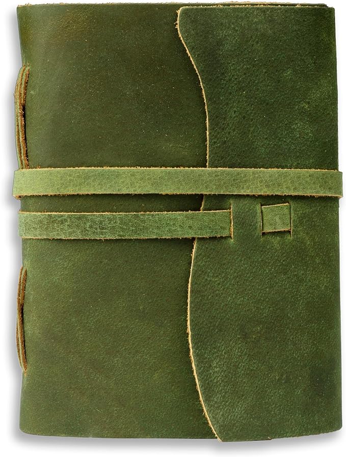 LEATHER VILLAGE Vintage Journal Edge Cut, Forest Green 7x5.