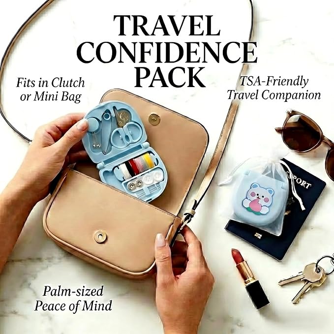 2 Pack Mini Travel Sewing Kit, Portable Emergency Sewing Box with Scissors, Needles, Threads, Compact Clothing Repair Set for Travel, Purse, Office, College Dorm (3D Polar Bear White)