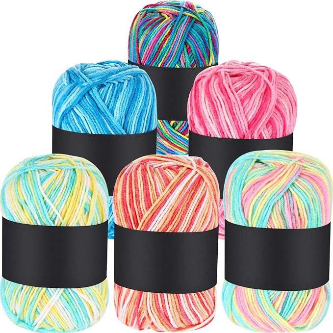 6 Pieces 50 g Crochet Yarn Multicolor Acrylic, 3-ply, Macaron Color | 50 G per Skein, Multicolored Acrylic for Knitting and Crocheting, Soft Texture for Hand Weaving, DIY Craft Projects