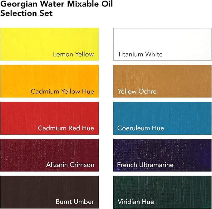 Daler Rowney Georgian 10-Tube Selection Water Mixable Oil Paint Set - Art Paints for Canvas Paper and More - Oil Painting Supplies for Artists and Students - Artist Oil Paint for Any Skill Set