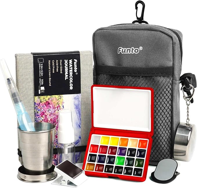 Funto Watercolor Paint Set, 24-Color Red Kit for Travel Art