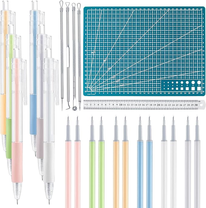 Lanties 24 Pcs Craft Knife Pen Set, 6 Craft Knives with 12 Refills, Green