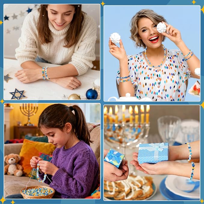 Augshy Hanukkah Beads,300Pcs Chanukah Polymer Clay Beads for Bracelet Making
