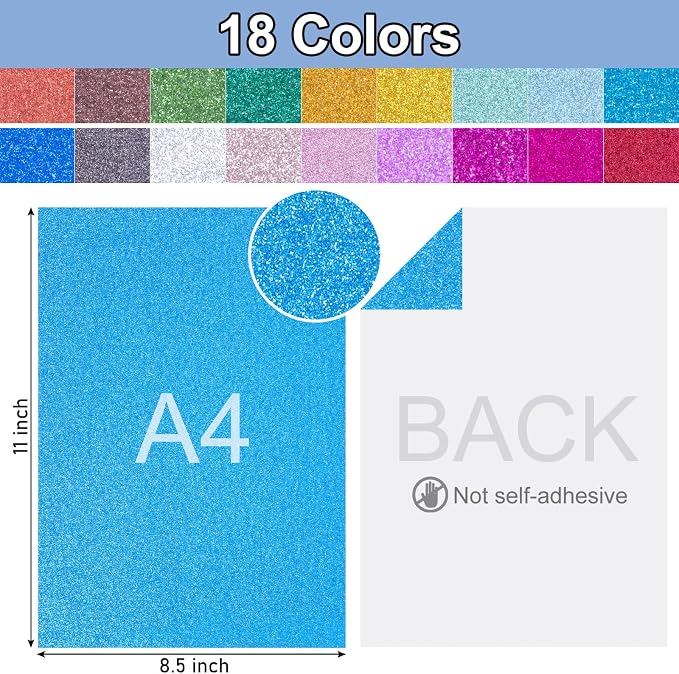 Koogel 36 Sheets Glitter Cardstock, 8.5 x 11 Inches Sparkly Craft Cardstock Paper, for Arts and Crafts, Card Making, Scrapbooking, DIY Projects, Back to School Supplies, 18 Colors, 250GSM (Pack of 2)