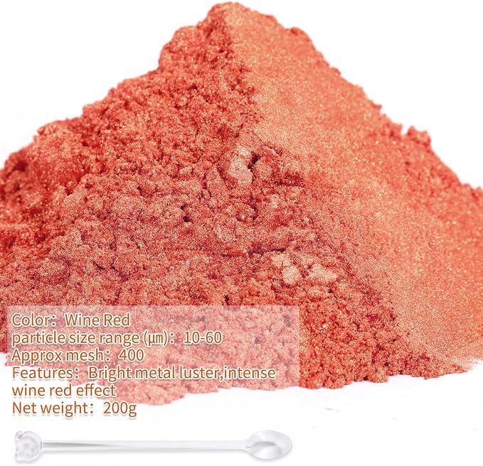 Mica Powder,7.05OZ（200g）,Wine Red Mica Powder Pigment for Epoxy Resin，Lip Gloss，Paint，Dye，Soap Making，Nail Polish,Candle Making,Bath Bombs(Wine Red)