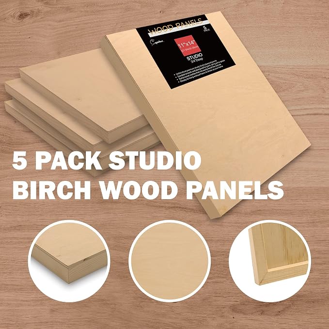 Cupohus 11'' x 14'' 5 Packs Unfinished Wood Canvas Panels for Painting