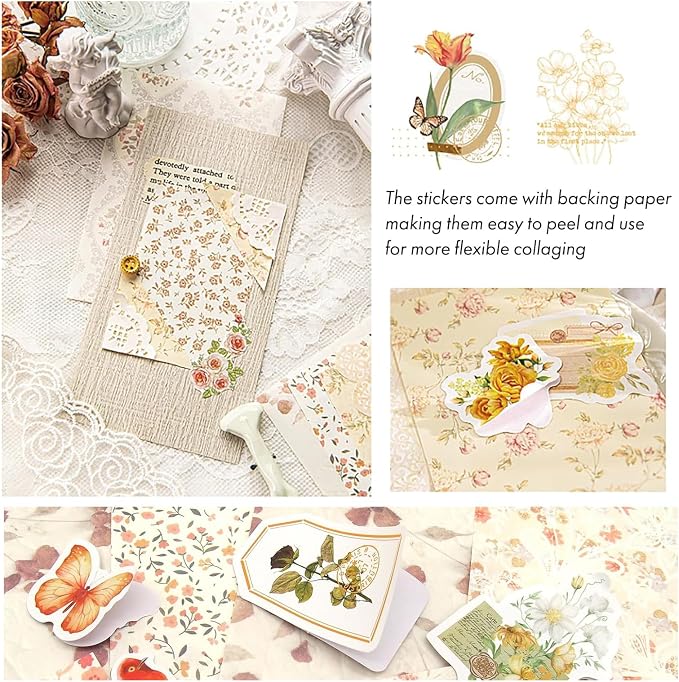 400 Sheets Scrapbook Papers Journaling Stickers Scrapbooking Supplies Kit Junk Journal Supplies Decorative Craft Stickers for Planner, Bullet Journal Collage Card Embellishment Retro Crafts