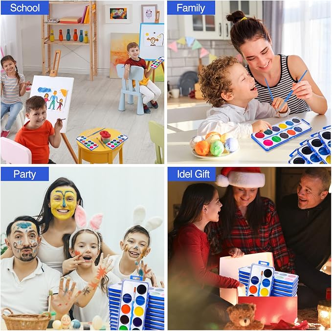42 Pack Watercolor Paint Set Bulk for Kids, 12 Colors Washable Water Colors | Non-Toxic Water Paint with Paintbrush, Water Color Paint Set for Kids, Beginners, Ideal for Party Favor, Classroom