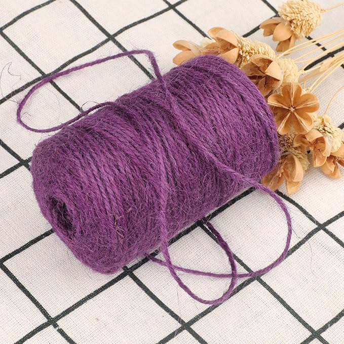 KINGLAKE Natural Jute Twine - 328 Feet, Arts & Crafts, Christmas, Durable Packing String, Purple