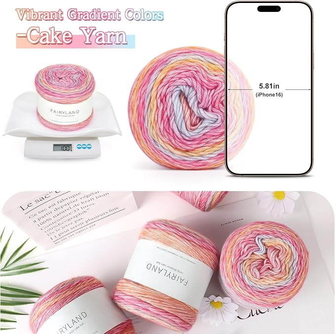 Katech 4 Pack Gradient Cake Yarn for Crocheting-Ombre Yarn-Super Soft | 100g/3.52 oz-DK Light Weight #3-60% Cotton 30% Acrylic 10% Wool-Perfect for Scarves, Shawls, Blankets and Garments(J)