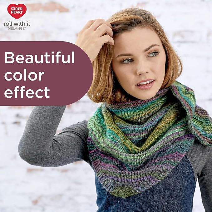 Red Heart Roll with It Melange Yarn for Crocheting, Hollywood, 3-Pack