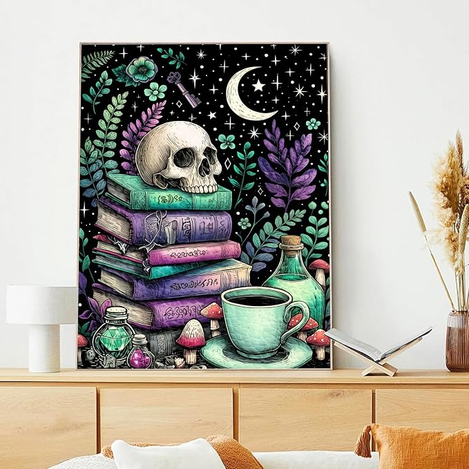 xcemhil Skeleton Paint by Numbers Kit for Adults Beginner, Skeleton Book Paint by Numbers for Adult, Acrylic Paint by Number Kits Suitable for Home Wall Art Decor Gifts 16x20 Inch