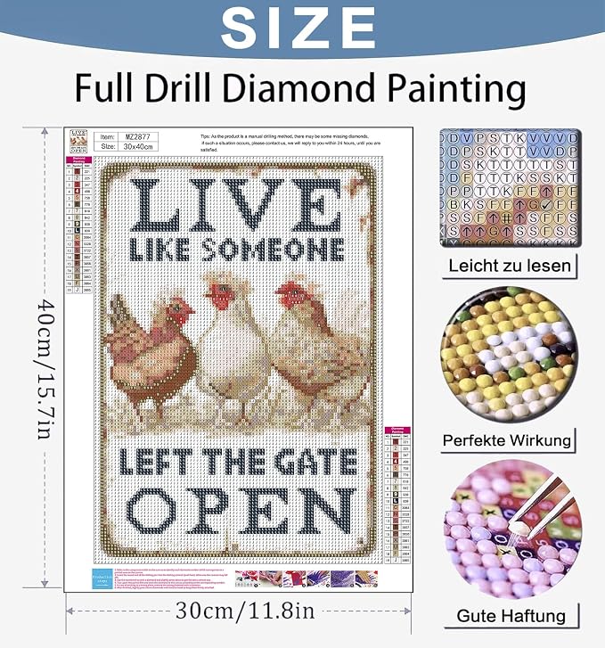 Benjenes Chicken Diamond Art Kits for Adults Hen Diamond Painting Kits
