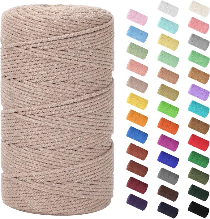 Macrame Cord 3mm x 220Yards (656Feet), Natural Cotton Macrame Rope - 4 Strands Twisted Macrame Cotton Cord for Wall Hanging, Plant Hangers, Crafts, Gift Wrapping and Wedding Decorations, Pink Gray