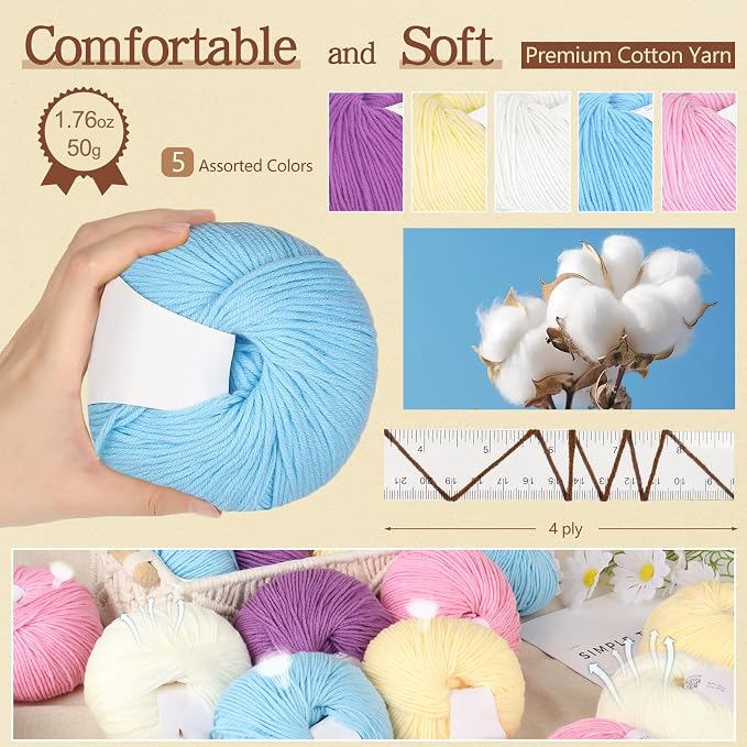 Katech 20 Skeins Cotton Yarn for Crocheting-Crochet Yarn Set-(Color B) | 55% Cotton 45% Acrylic#3 DK (Light)-Super Soft Milk Cotton Yarn-Great Crochet and Knitting Starter Kit for Colorful Craft