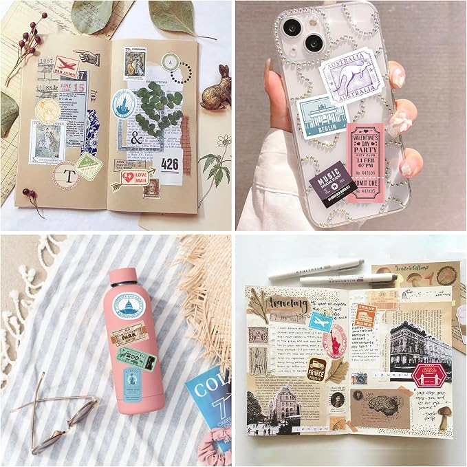 Prstincol 300 Pcs Vintage Travel Stickers Ticket Stickers for Journaling,Luggage Sticker Stub Vintage Sticker for Junk Journal Crafts Laptop Water Bottle Album Scrapbook