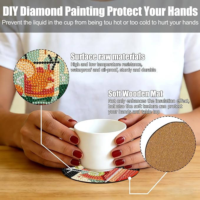 Ycydilirab 8 Pcs Cocktail Diamond Art Coasters with Holder,Cocktail Diamond Art Kits for Adults,Diamond Painting Coasters Kit for Gift