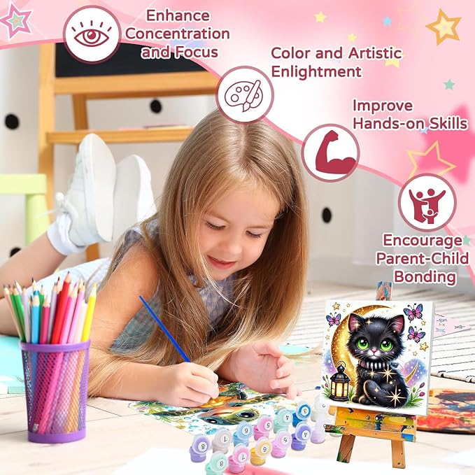 cviokrdu 4 Pack Paint by Numbers Kit for Kids with Frame - Wooden Easel, Animal Paint by Numbers for Kids Ages 4 8 12, Easy Animals Acrylic Oil Painting Kits for Home Wall Decoration 8x8 inch