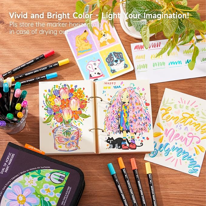 Shuttle Art 60 Colors Brush & Fine Tip Acrylic Paint Markers