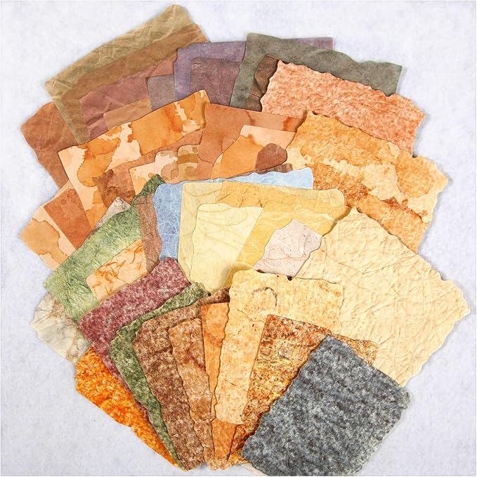 84 Sheets Vintage Textured Scrapbook Paper, 3D Embossed | 2.4 x 3.2 & 3.4 x 4.9 in | Deckled Edge | Coffee-Stained & Fiber Textures | Junk Journaling | Mixed Media | Collage