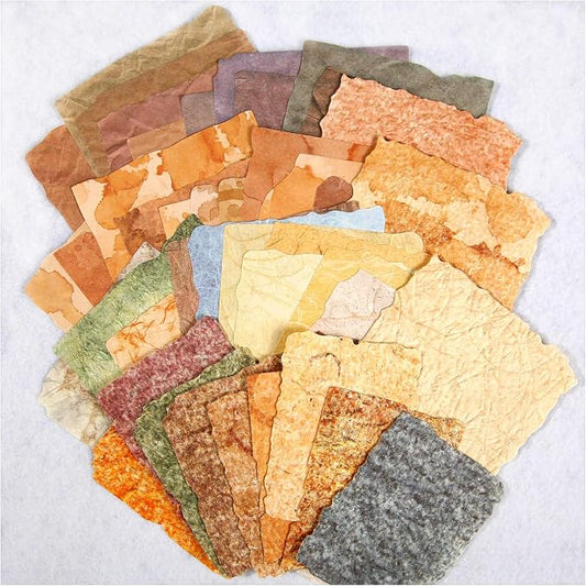 84 Sheets Vintage Textured Scrapbook Paper, 3D Embossed | 2.4 x 3.2 & 3.4 x 4.9 in | Deckled Edge | Coffee-Stained & Fiber Textures | Junk Journaling | Mixed Media | Collage